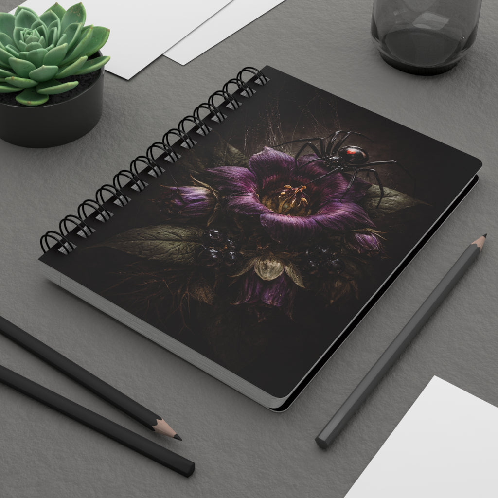 Black Widow Poison Garden Notebook | Gothic Dark Floral Journal | Witchy Aesthetic, Dark Romance, Spider Art Spiral Notebook