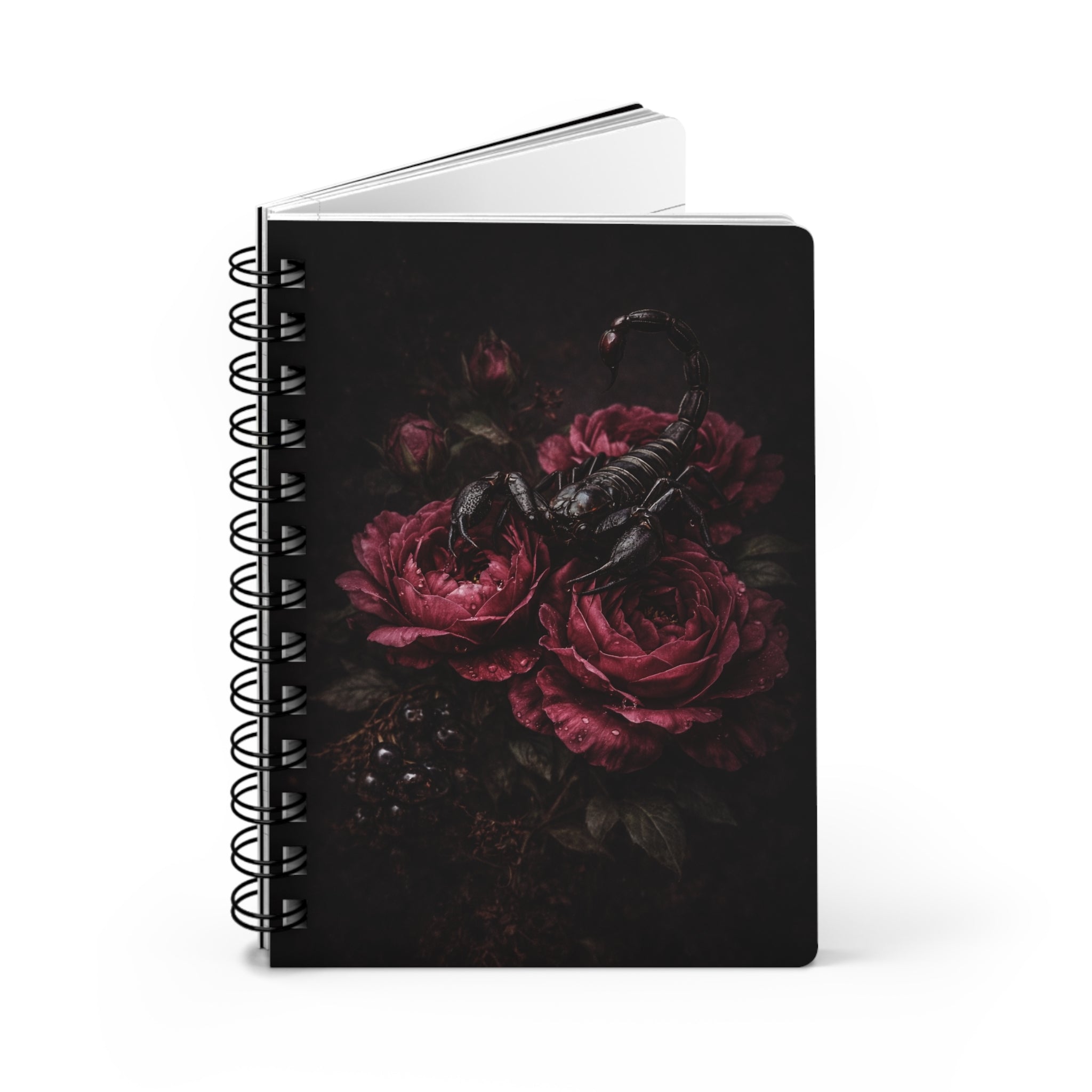Scorpion Poison Garden Notebook | Gothic Dark Floral Journal | Dark Romance, Witchy Aesthetic, Burgundy Roses Spiral Notebook