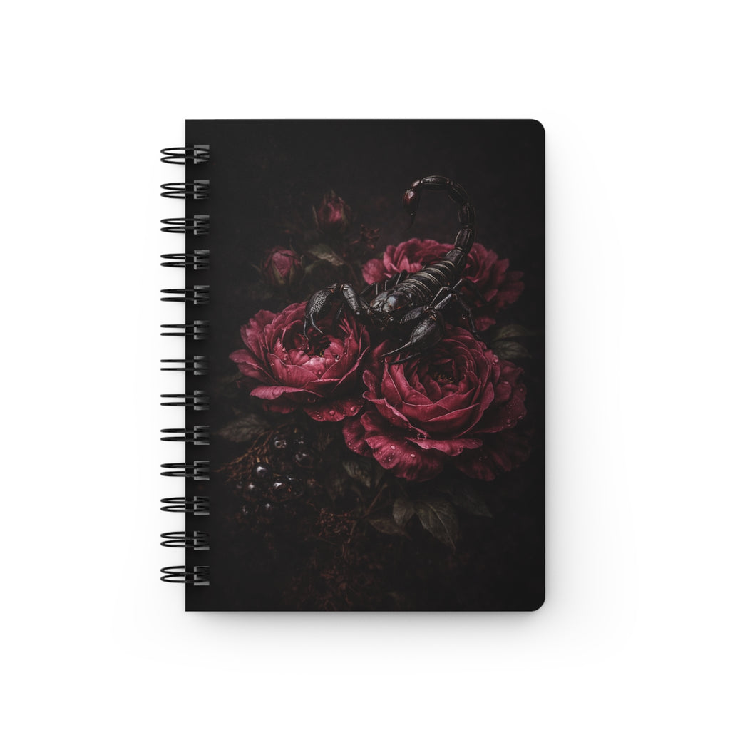 Scorpion Poison Garden Notebook | Gothic Dark Floral Journal | Dark Romance, Witchy Aesthetic, Burgundy Roses Spiral Notebook