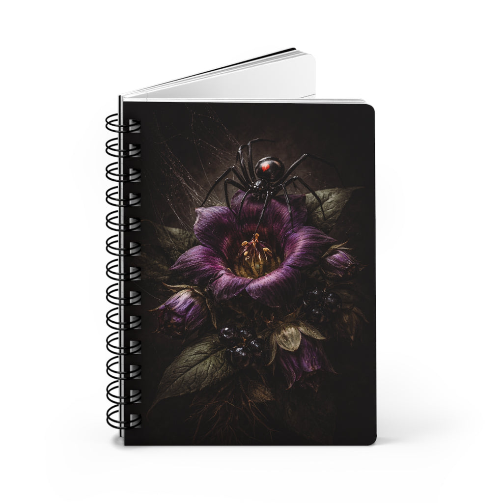 Black Widow Poison Garden Notebook | Gothic Dark Floral Journal | Witchy Aesthetic, Dark Romance, Spider Art Spiral Notebook
