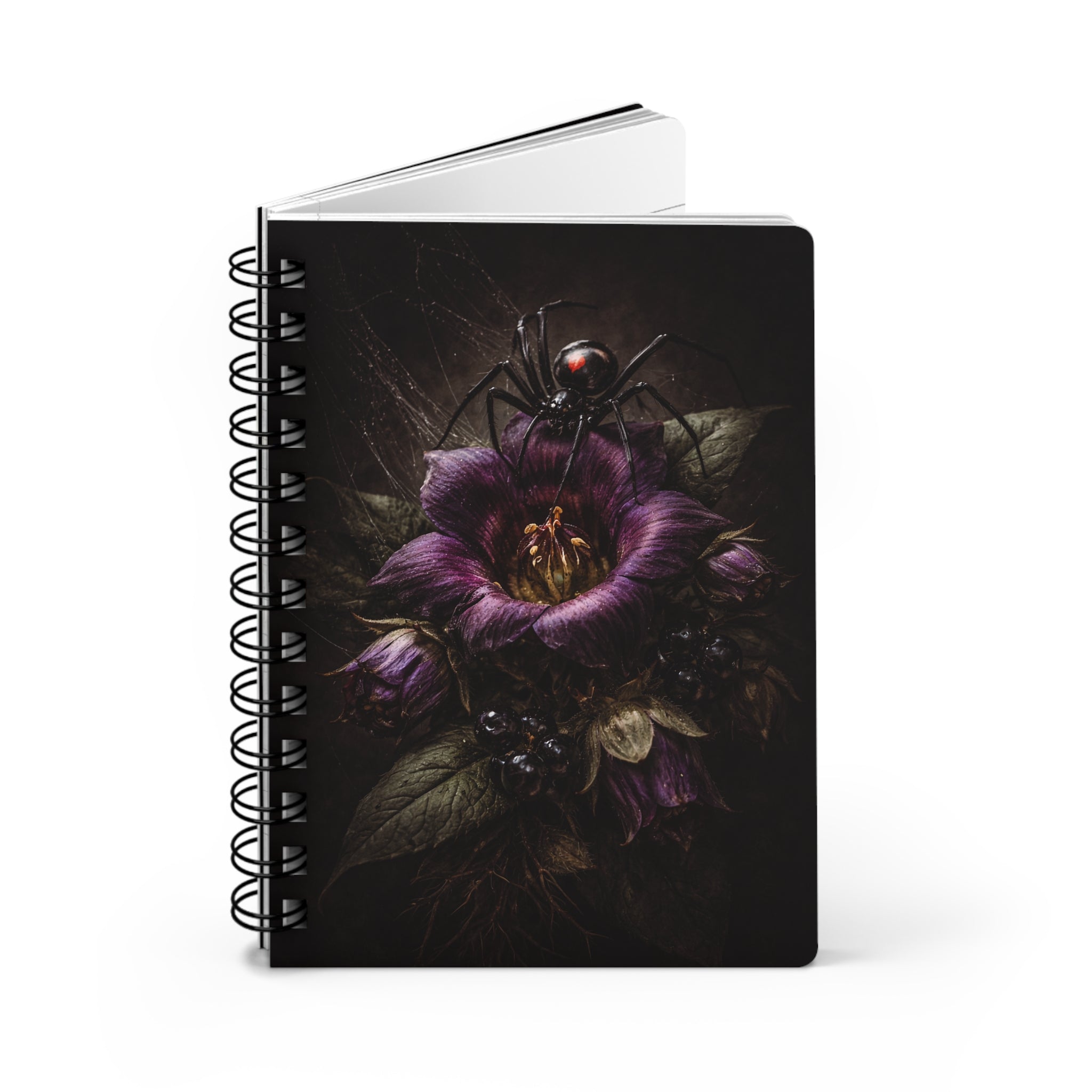 Black Widow Poison Garden Notebook | Gothic Dark Floral Journal | Witchy Aesthetic, Dark Romance, Spider Art Spiral Notebook