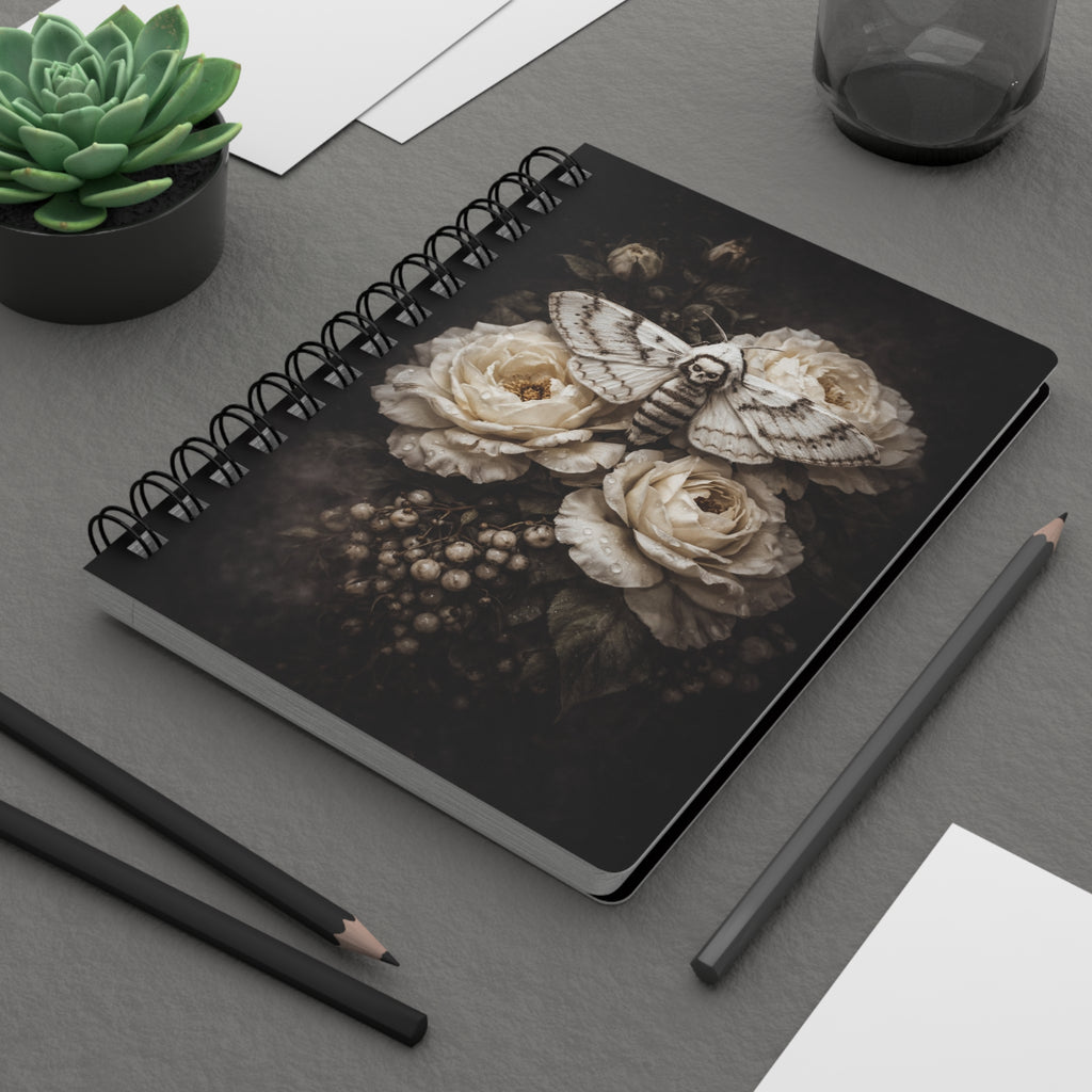 Nocturne Bloom Skull Moth Journal | Dark Floral Gothic Notebook | Vintage Rose Aesthetic