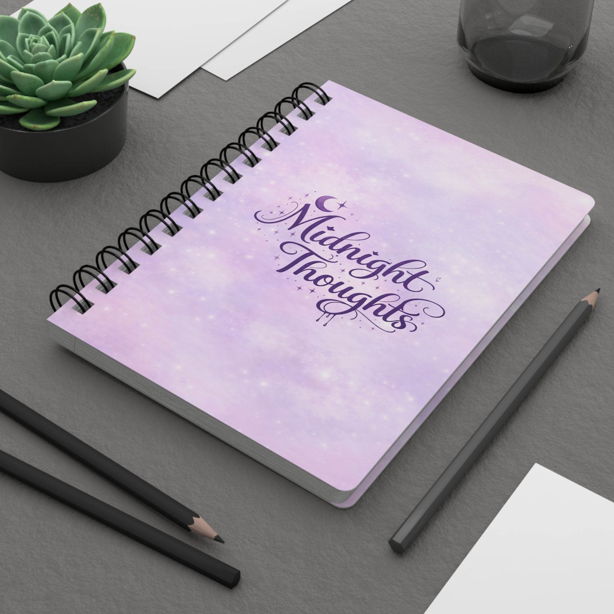 Midnight Thoughts Spiral Journal | purple galaxy notebook, cosmic writing journal