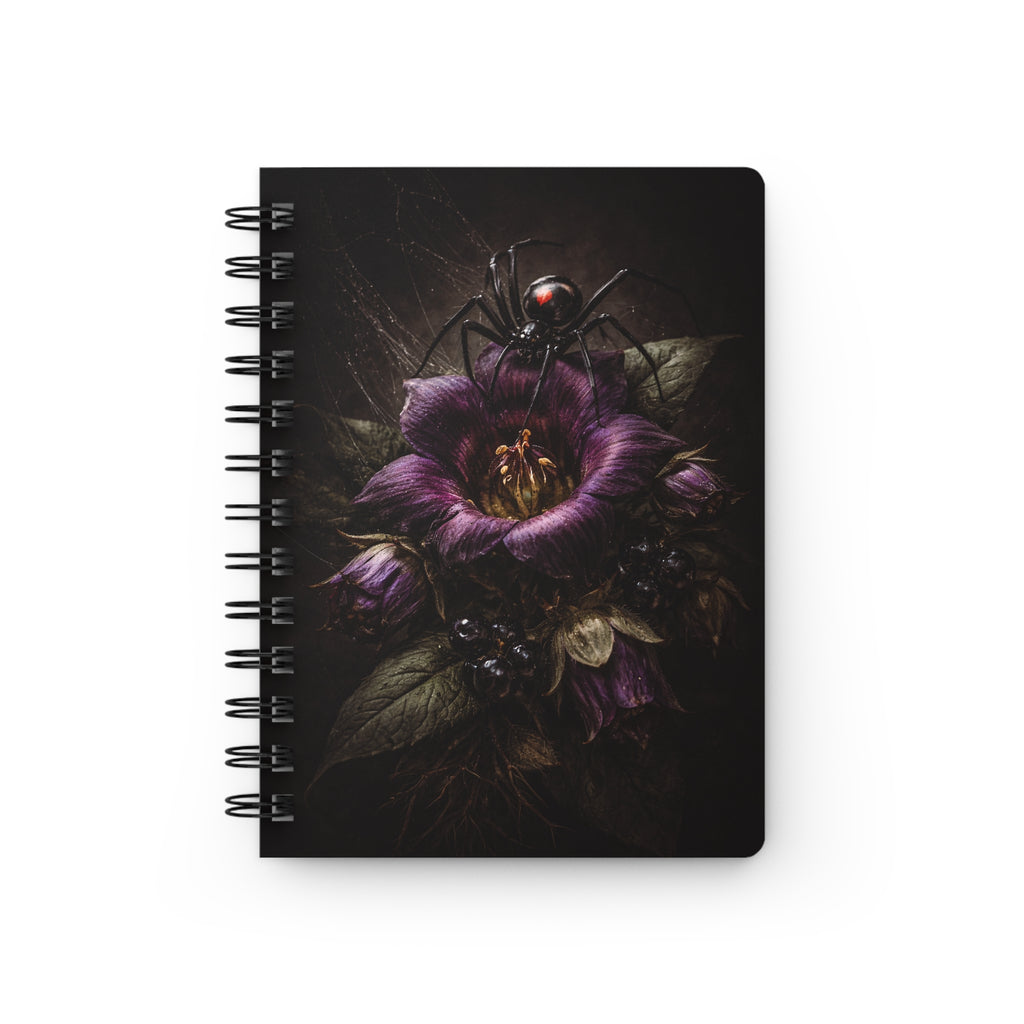 Black Widow Poison Garden Notebook | Gothic Dark Floral Journal | Witchy Aesthetic, Dark Romance, Spider Art Spiral Notebook