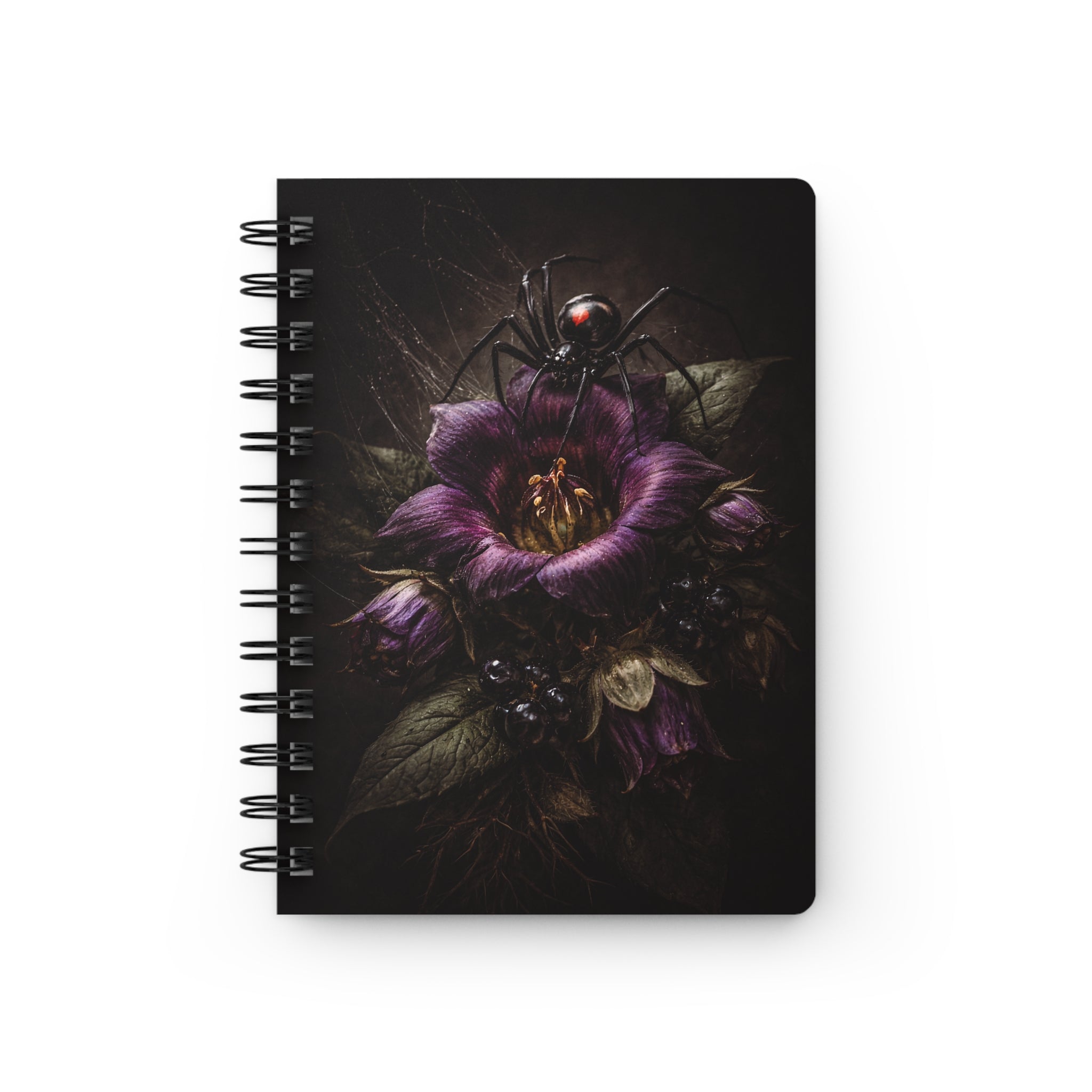 Black Widow Poison Garden Notebook | Gothic Dark Floral Journal | Witchy Aesthetic, Dark Romance, Spider Art Spiral Notebook
