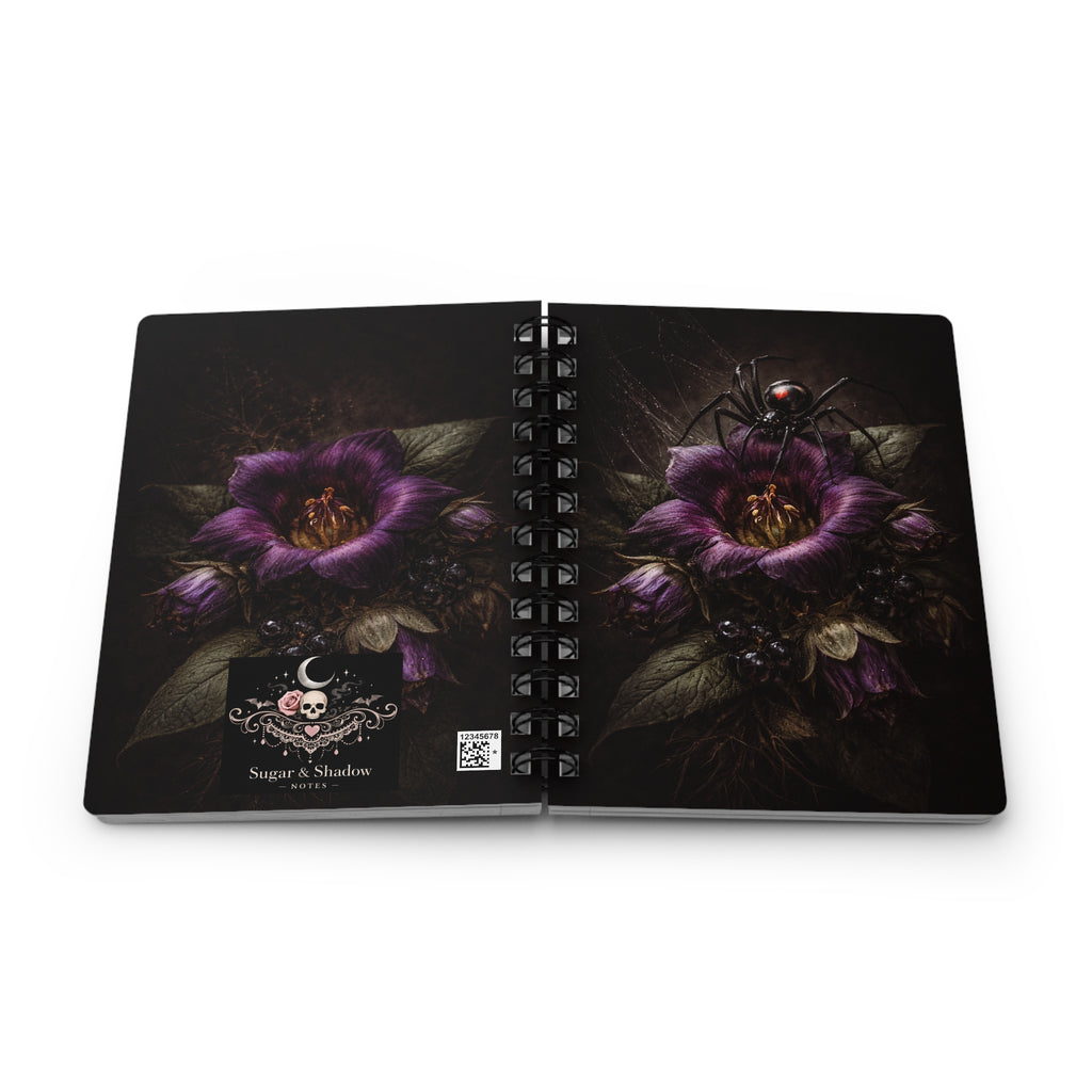 Black Widow Poison Garden Notebook | Gothic Dark Floral Journal | Witchy Aesthetic, Dark Romance, Spider Art Spiral Notebook