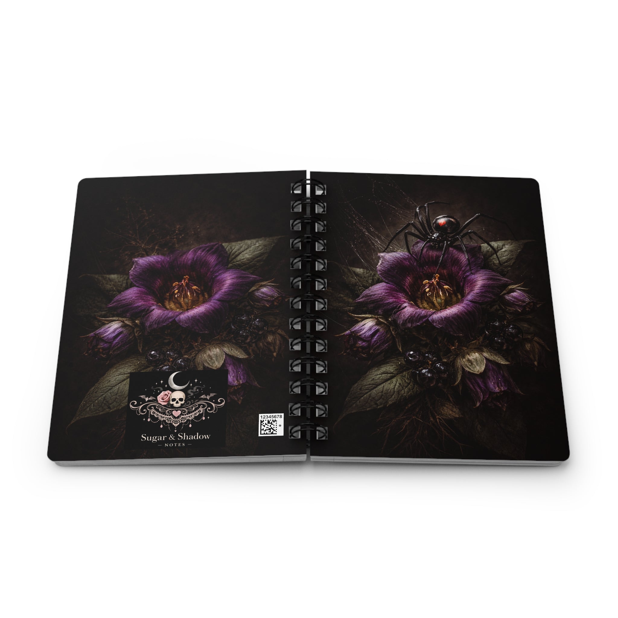 Black Widow Poison Garden Notebook | Gothic Dark Floral Journal | Witchy Aesthetic, Dark Romance, Spider Art Spiral Notebook