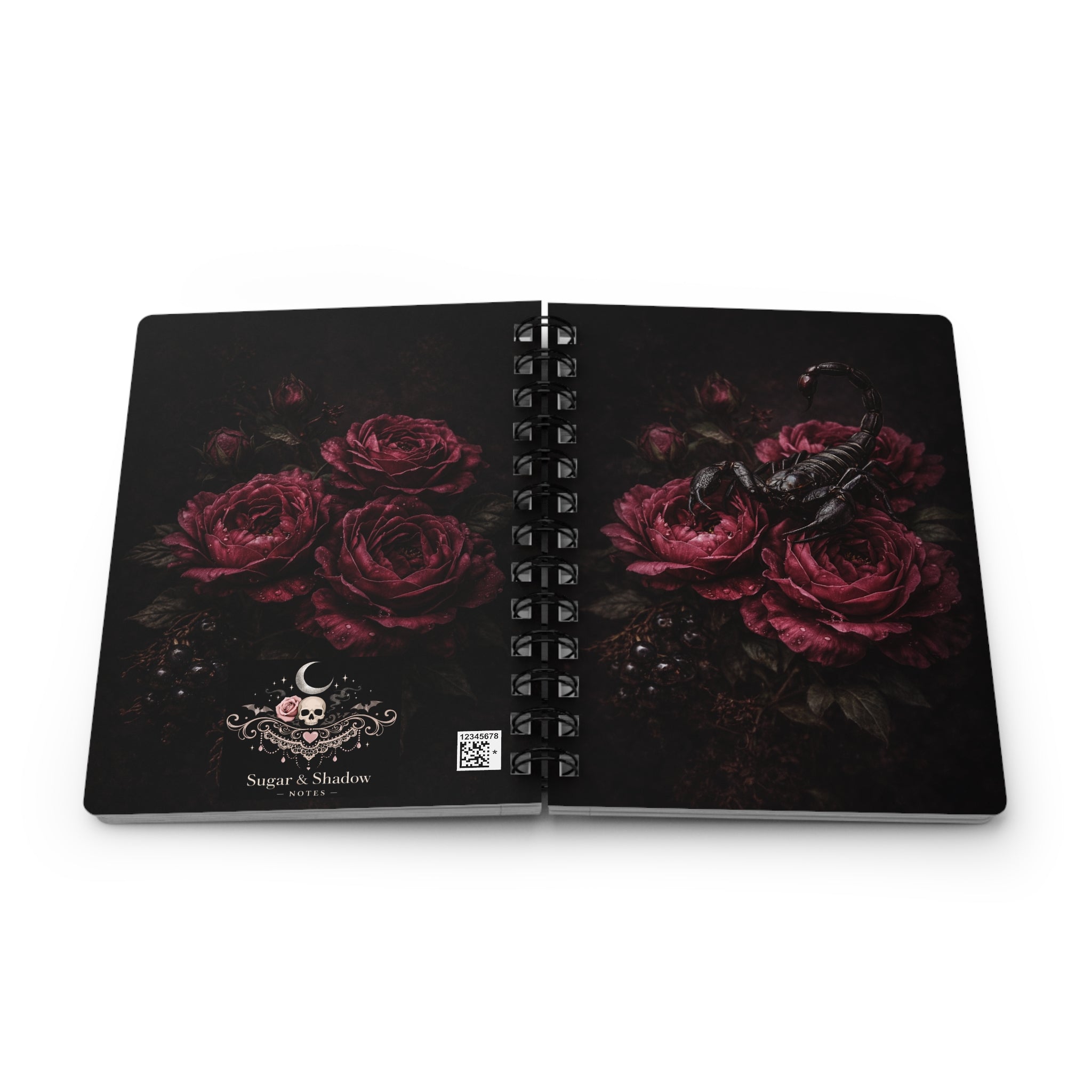 Scorpion Poison Garden Notebook | Gothic Dark Floral Journal | Dark Romance, Witchy Aesthetic, Burgundy Roses Spiral Notebook