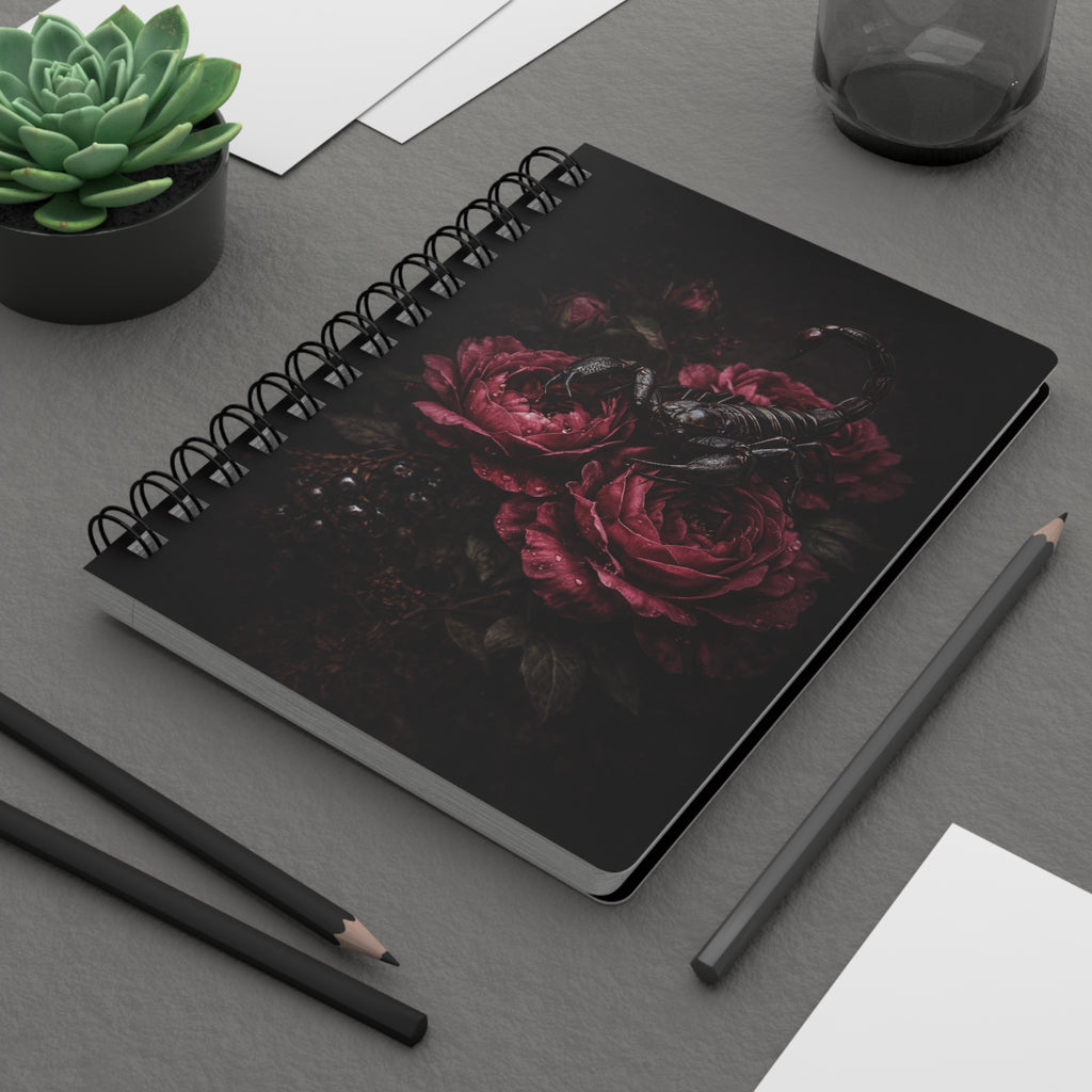 Scorpion Poison Garden Notebook | Gothic Dark Floral Journal | Dark Romance, Witchy Aesthetic, Burgundy Roses Spiral Notebook